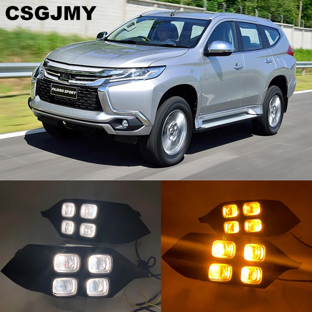 CSGJMY 2 шт светодиодный для Mitsubishi Pajero Sport 4 глазки 12 V светодиодный дневного света Daylights DRL лампа с желтый сигнал