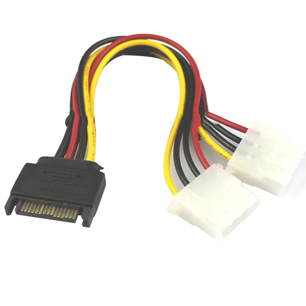 

2019 Universal 15 Pin SATA Male To 2 Female 4 Pin Molex Female IDE HDD Power Hard Drive Cable Top Sale For PC Computer