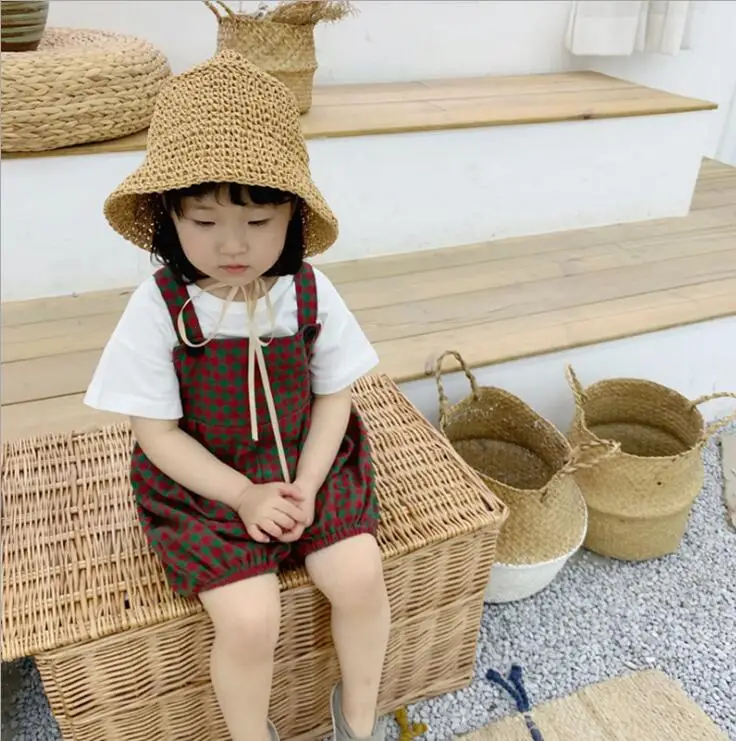 

2019 New fashion girls boys plaid overalls cotton summer fashion kids shorts 1-7t