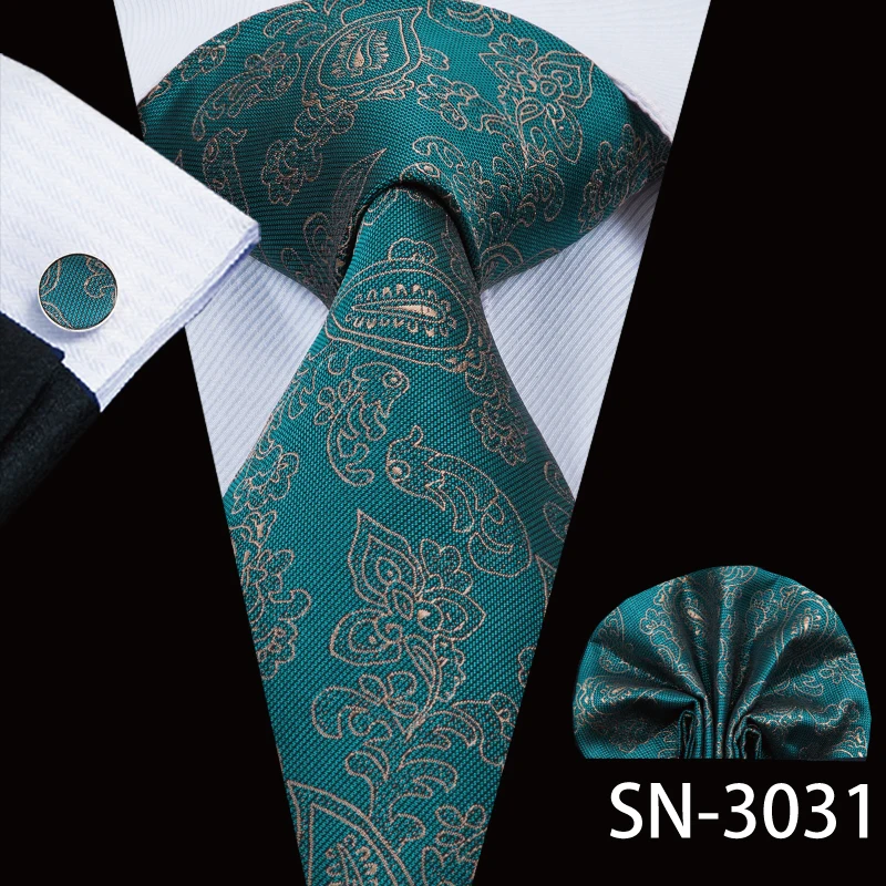 SN-3031 Hi-Tie, новинка, зеленые шелковые мужские галстуки для мужчин, 8,5 см, Классические мужские галстуки для свадебной вечеринки, набор, животные, полосатый галстук на шею и носовые платки - Цвет: SN-3031