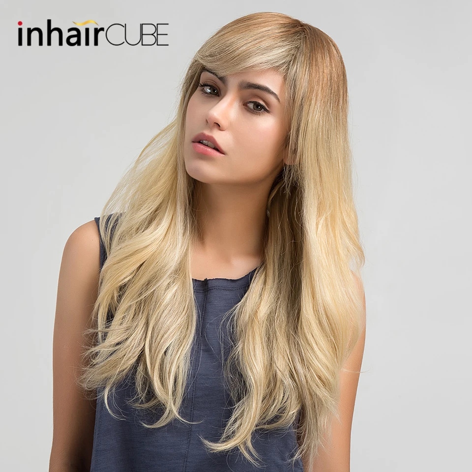 Inhair Cube 24 Inches Long Straight Blonde Wigs Mixed Human Hair