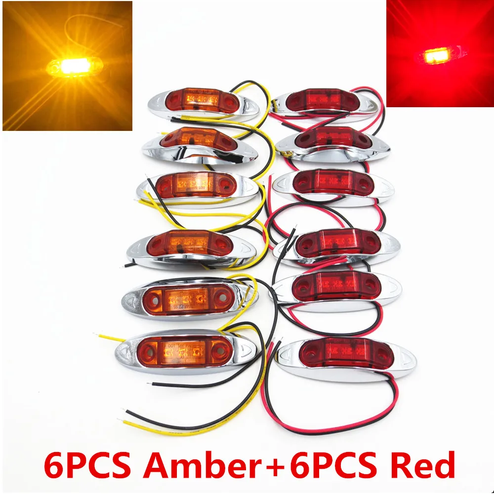 

CYAN SOIL BAY 6 Amber + 6 Red 3 LED Side Marker Blinker Lights Clearance Trailer Truck Waterproof Lamp 10V-30V