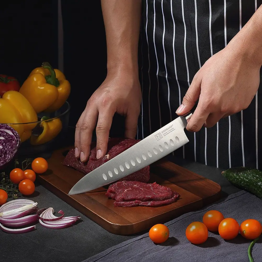 KEEMAKE 8,5 дюймов нож шеф-повара немецкий 1,4116 стальной нож повара Santoku кухонные ножи цвет деревянной ручкой с изысканной коробкой подарок