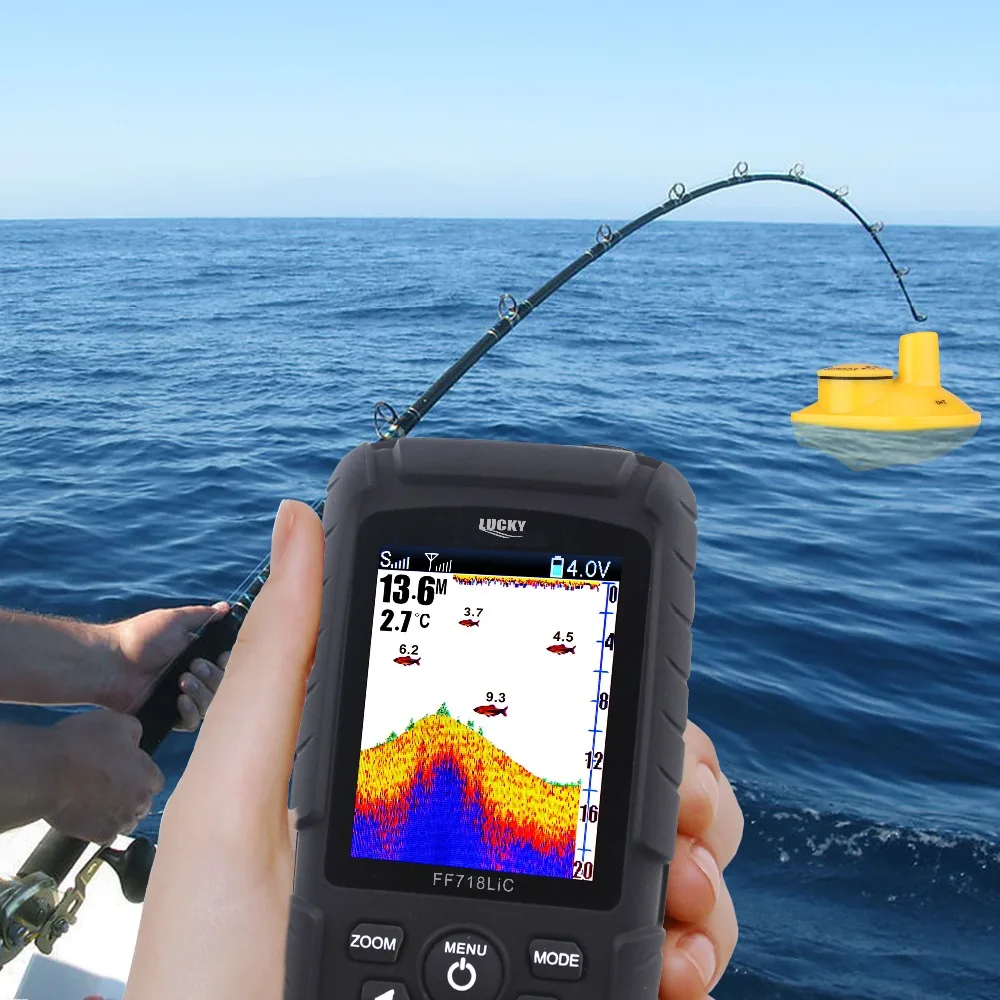 محظوظ FF718LiC-W اللاسلكية المحمولة صياد السمك 45 M/147 قدم سونار عمق للماء Fishfinder المحيط نهر بحيرة اللون fishfinder