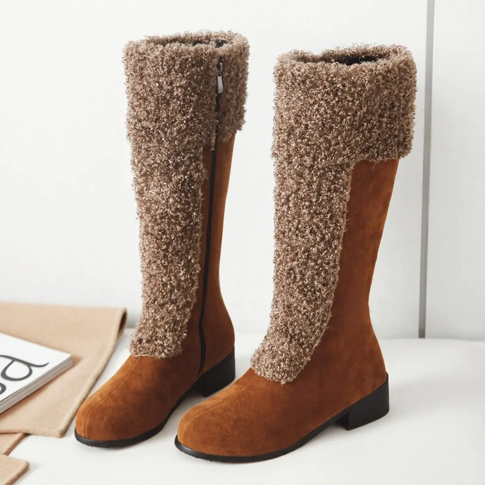 Women Winter Shoes Hairy Warm Snow Boots Heels Middle Boots Woman