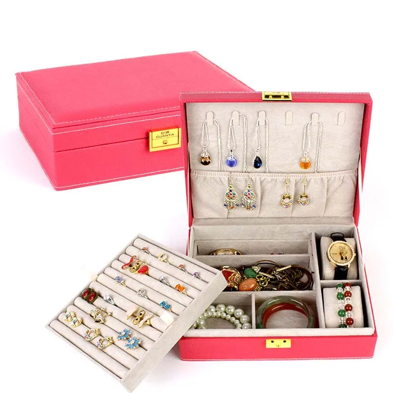 

Fashion Watch Box packing Jewelry Organizer Necklace and Earring Rings Box Portable Travel bracelet case for girl jewelry box