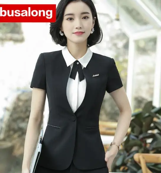 

2019 New fashion elegant skirt suits summer business short sleeve blazer and skirt formal Interview office ladies work wear
