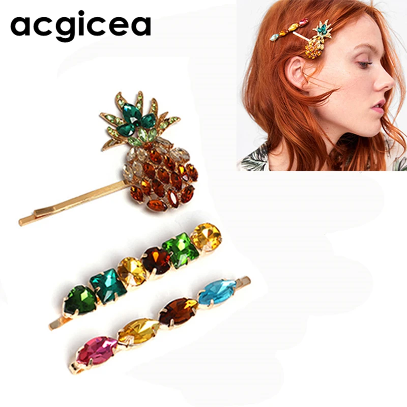 

3pcs/set Flamingo Shape Hair Clips hairpins for girls Rhinestone pineapple hairgrips Alloy Acrylic adult Hair Accessories