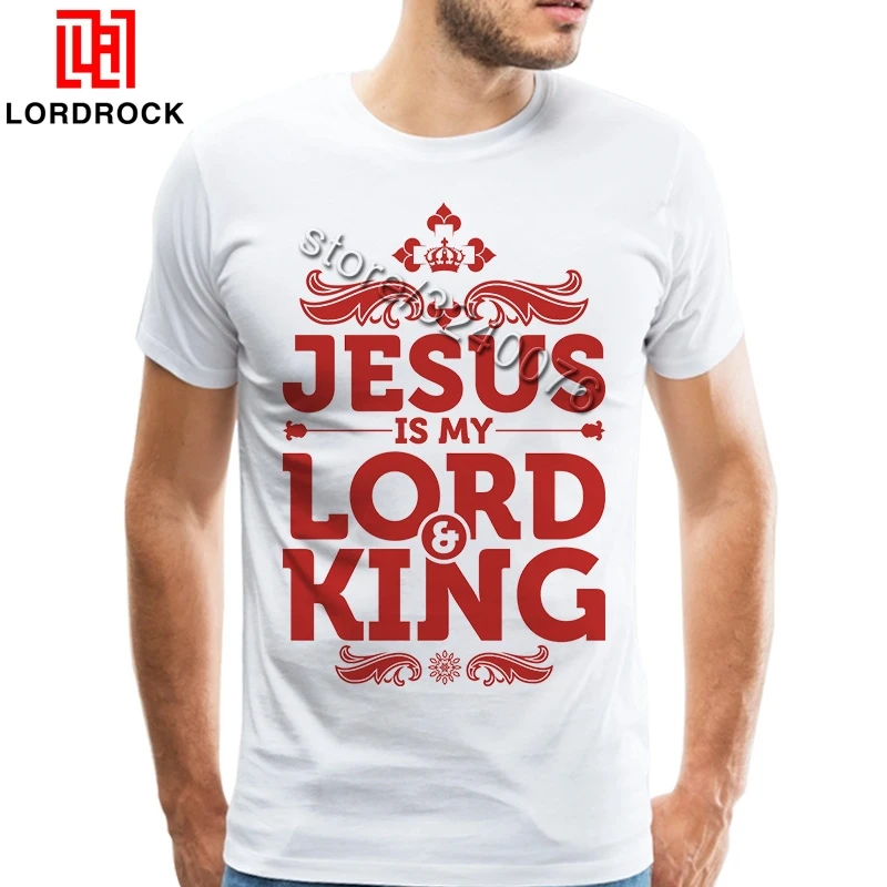 

Letter Printing Shirt Jesus Is My Lord And King Tee Retro T-Shirt Male Short Sleeve Tshirt Crewneck XXXL Religious Apparel