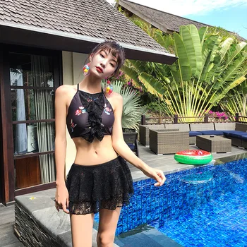

new Lace young girl Push Up Black skirt style one Piece swimsuit Sexy beach wear women swimwear bathing suits bikinisetti