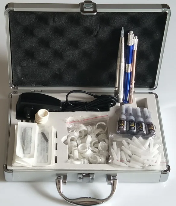 

New Tattoo Permanent Makeup Pen Machine Eyebrow Lips Kit &4Colors Inks Cosmetic Kit Needles Permanent Makeup Pen Machine Supply