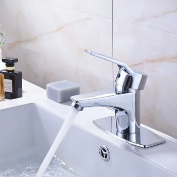 

Chrome Polish Bathroom Faucet W/ Square Cover Plate Bathroom Sink Faucet Mixer