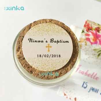 

Personalized Baby Baptism Label, Paper Sticker with Date and Name, Baptism Favors Label, Candy Box Tags, Bottle Stickers