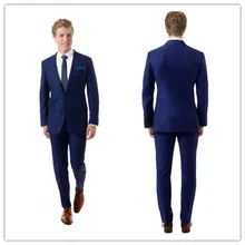 Новое поступление, Летний стиль, шерсть, классический темно-синий цвет, 2 предмета, две пуговицы с небольшой карман мужские костюмы с брюками