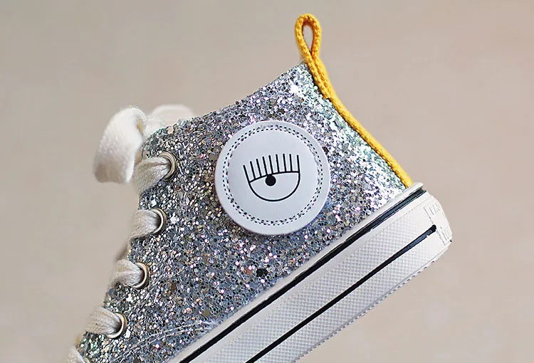 Высокие Детские парусиновые туфли Bling блесток обувь для мальчиков девочек Яркие туфли резиновая подошва детская повседневная