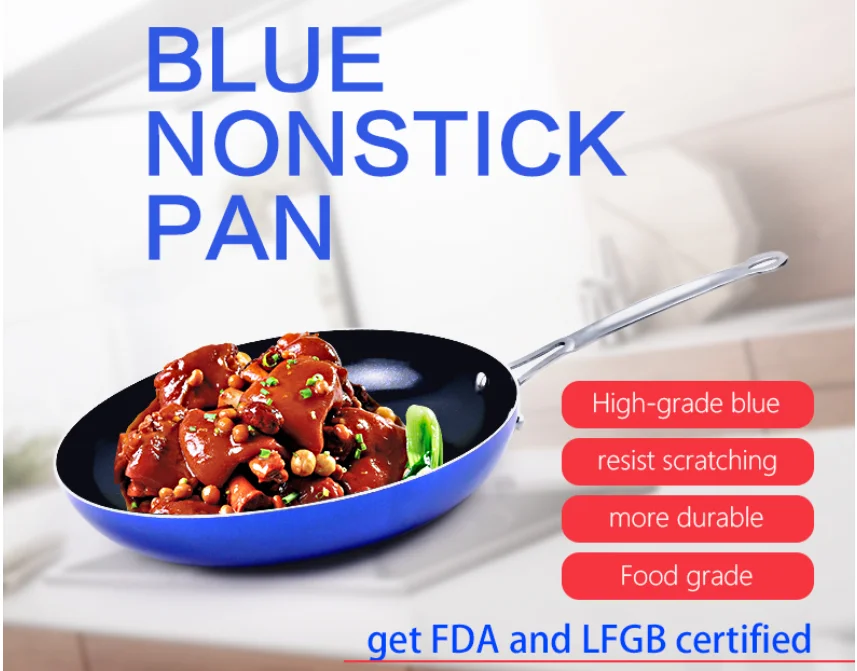 Blue Non Stick Aluminum Gas, Electric, Halogen and Ceramic Stovetops Safe Pan with Solid