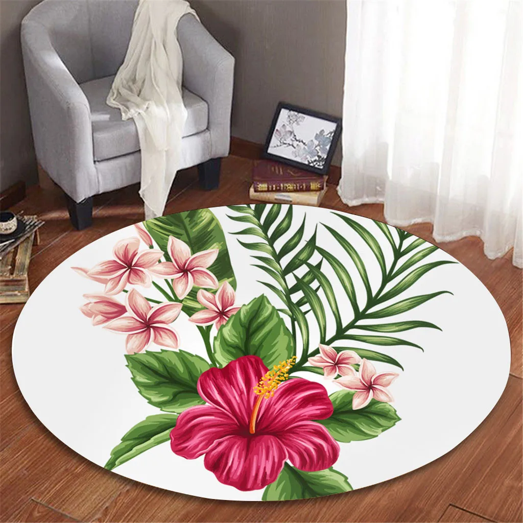 

Tropical Plant leaves Pattern Round Flannel Bathroom Kitchen Carpet 100cm Floor Rug Bath Rugs Soft Water-absorbing tappeto bagno