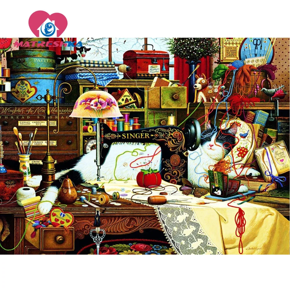 

diamond painting landscape Sewing machine cat diamond embroidery patterns pictures of rhinestones sale diamond mosaic home decor