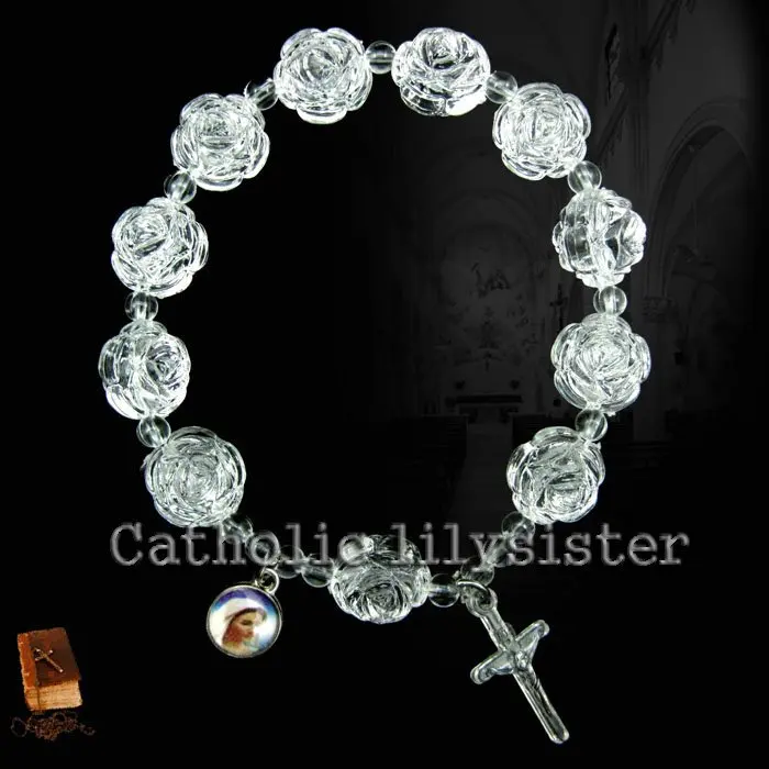 free shipping Catholic Religious gifts Transparent Rose Rosary