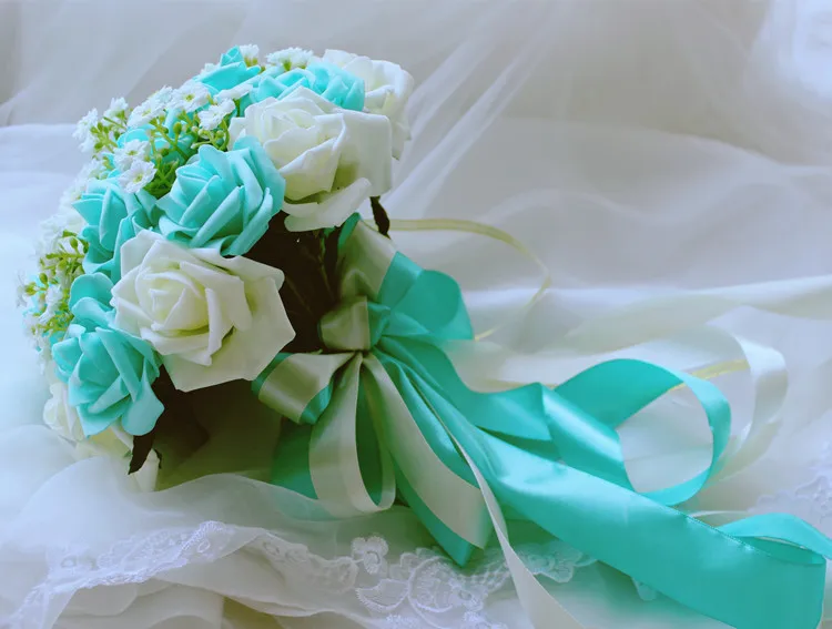 Синий и белый свадебный букет ручной работы Искусственный цветок розы buque casamento Свадебный букет для свадебного украшения