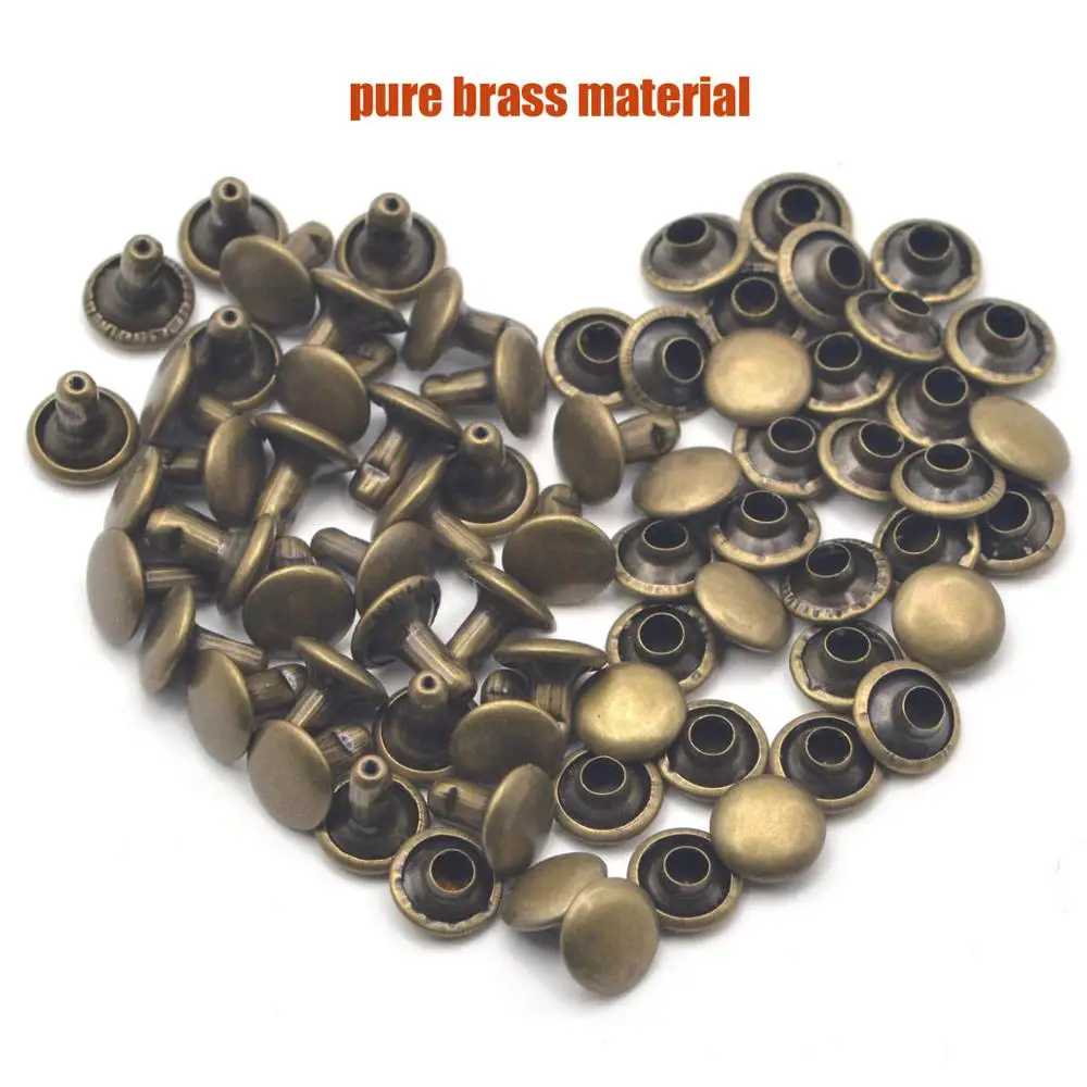 

KALASO 50pcs Bronze Brass Material Round Double Cap Rivet Stud Collision Nail Spike Rock Leathercraft Shoe Bag Belt Garment 8mm