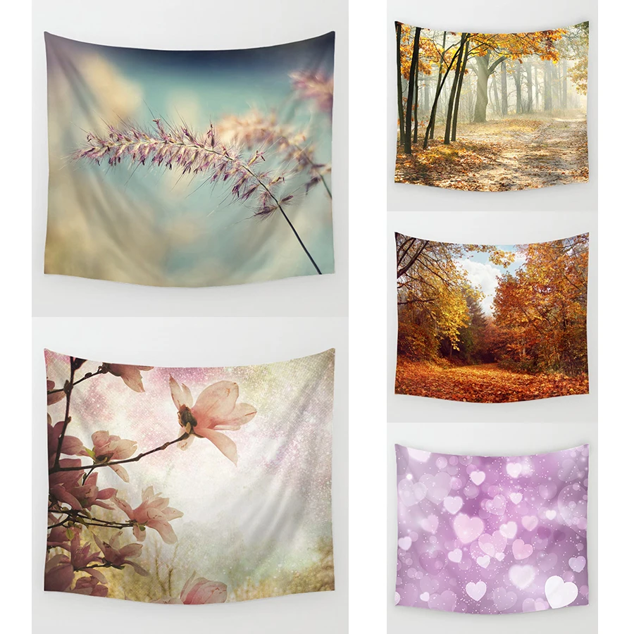 

Monily Natural Forest Printing Wall Tapestry 100% Polyester Plants Flowers Modern Home Decor Rectangle Wall Hanging Beach Towel