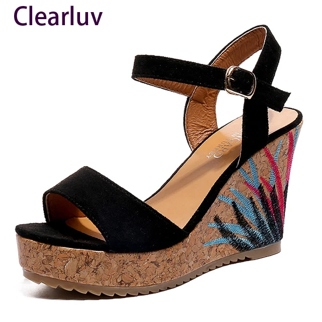 

Summer platform wedges casual high heels ladies floral super high heels open toe Sandalias Zapatos Mujer C0558