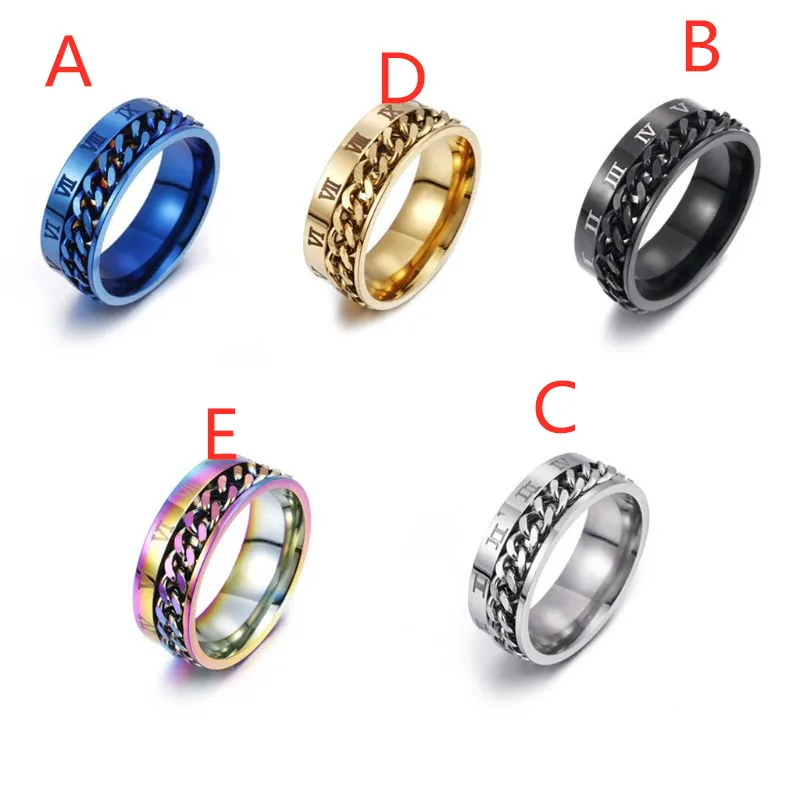 

EDC Finger Fidget Spinner Stainless Steel Chain Rotatable Ring Men Classical Rome Digital Power Sense Gift