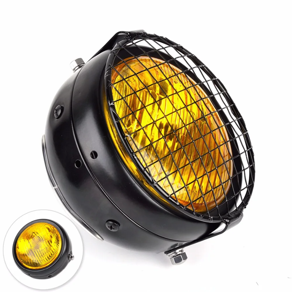 

DWCX 12V Retro Amber Lens Round Lamp Headlight + Grill Cover Vintage for Motorcycle Harley Bobber Chopper Dirt Yamaha Honda