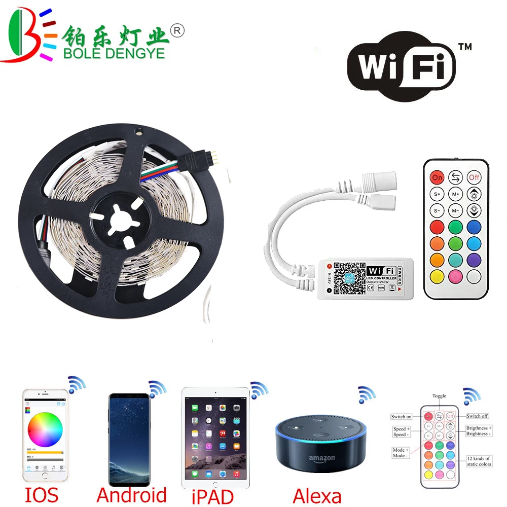 СВЕТОДИОДНАЯ лента SMD 5050 rgb 5 м 10N 15 Wi Fi неводонепроницаемая Светодиодная 12 В + 30