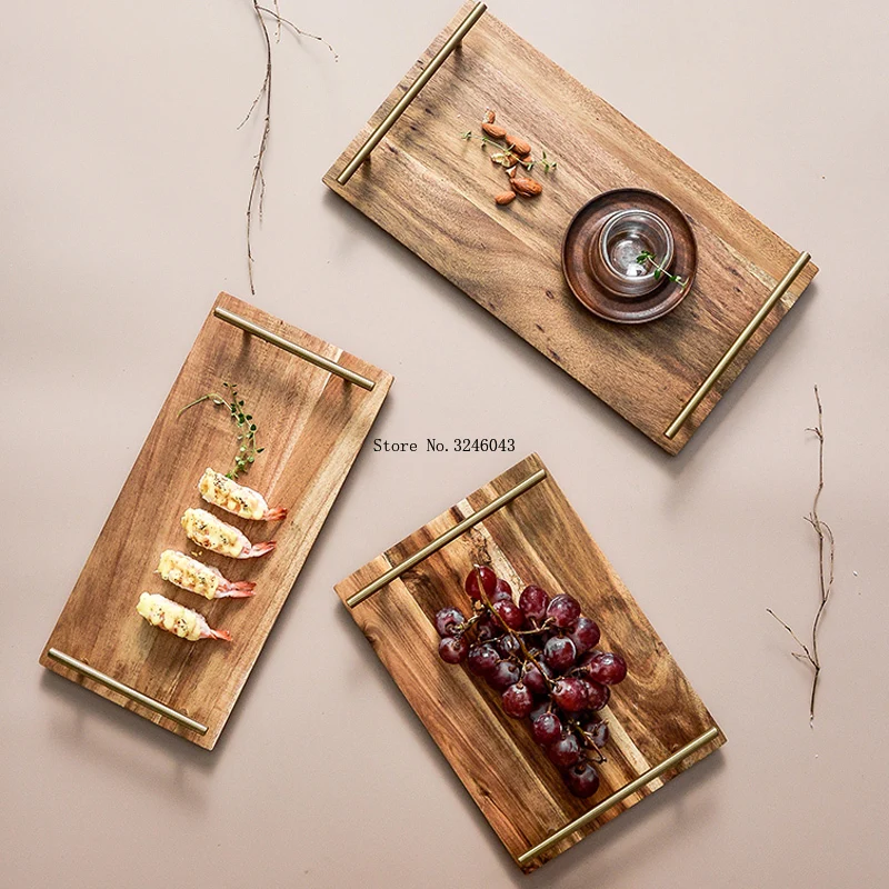 

Creative household rectangular acacia wood tea trays Japanese wooden tray sushi plate dinner plate household storage tray