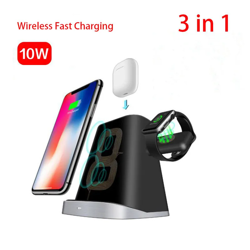 

3 in 1 Qi Wireless Charger For iPhone X XS Max XR 8 10W Fast Charger For Apple Watch 4 3 2 for Airpod Wireless Desktop Charger