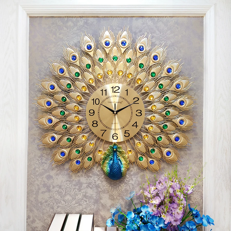

Modern Design Mirror Watch Wall Luxury Silent Living Room Peacock Wall Clock Large Digital Living Room Wall Clocks Home Decor