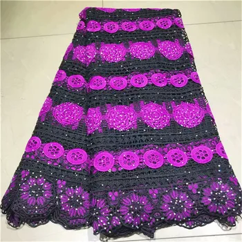 

Purple & Black African Cord Lace For Wedding Dress.High Quality Guipure Lace Fabric With Nice Flower,New Nigerian Lace Fabric