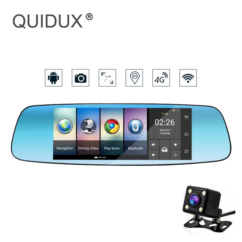 QUIDUX 4G Android 5 0 Автомобильная зеркальная камера заднего вида 7 дюймов 1200MP Sony IMX 322 FHD