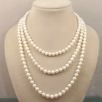 

Grade AA 7-8mm white Pink black Natural Akoya Pearl Necklace 50"
