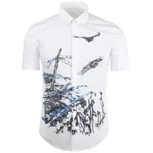 Новая мужская короткая рубашка из хлопка, высокое качество, 3D индивидуальность, с принтом, Модная приталенная Мужская рубашка для отдыха, M XL 2XL 3XL