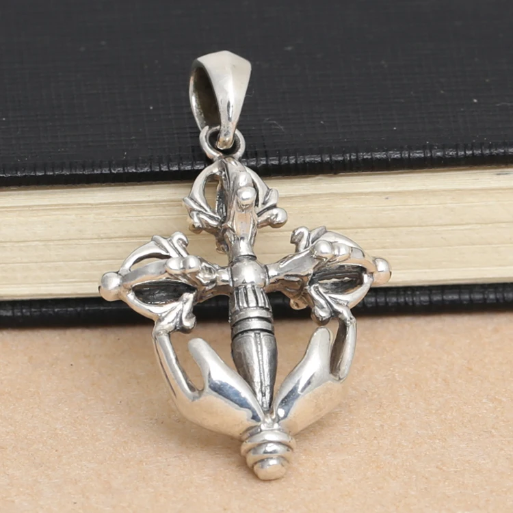 

925 Sterling Silver Vintage Silver Cross Pendant Necklace Pendant Jewelry pestle JiangMo anchor send men leather rope