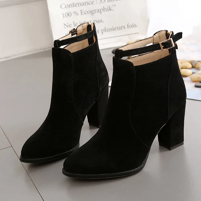 EAGSITY/Замшевые женские ботинки «Челси» в байкерском стиле; короткие ботильоны на квадратном каблуке с круглым носком; модные женские ботинки без застежки; цвет коричневый