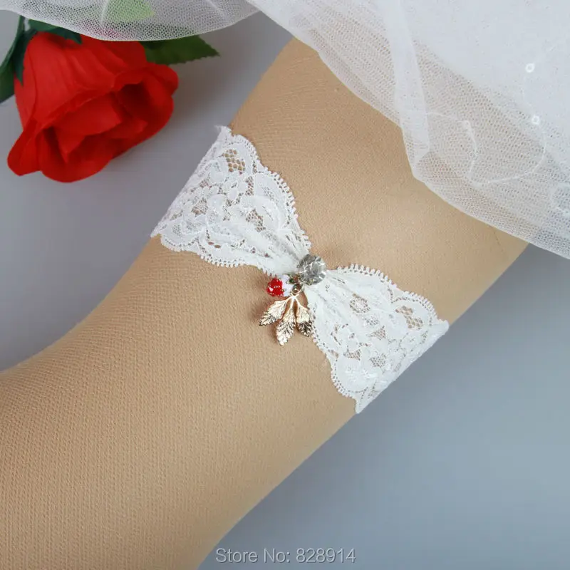 Original Design Vintage Ivory Lace Wedding Garter Belt With Rhinestones