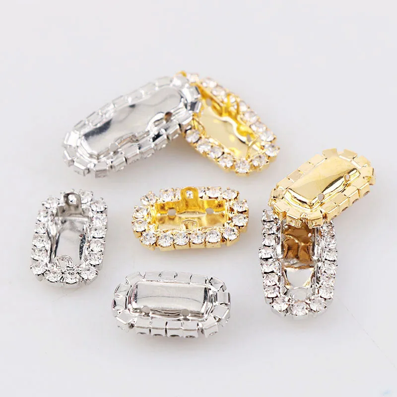

10Pcs Rectangle Baguette Sew On Empty Claw Crystal Buckle Cabochon Base Cameo Setting DIY Jewelry Clothes Charm