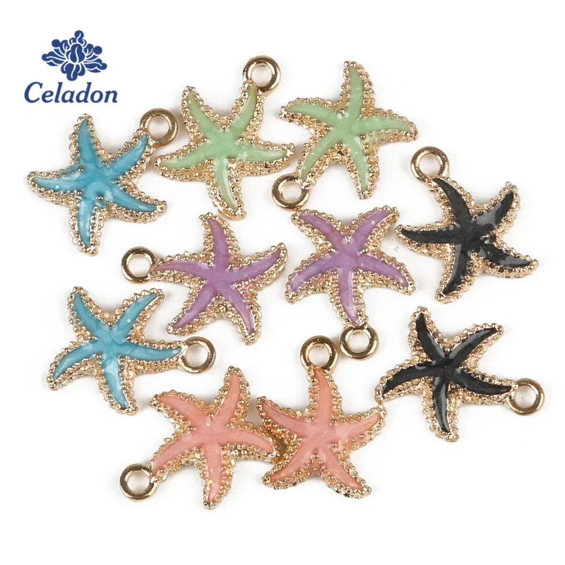

Colorful 10pcs 19x15mm Zinc Alloy Drop Oil Starfish Charms Enamel Pendant for DIY Handmade Earring Necklace Jewelry Making