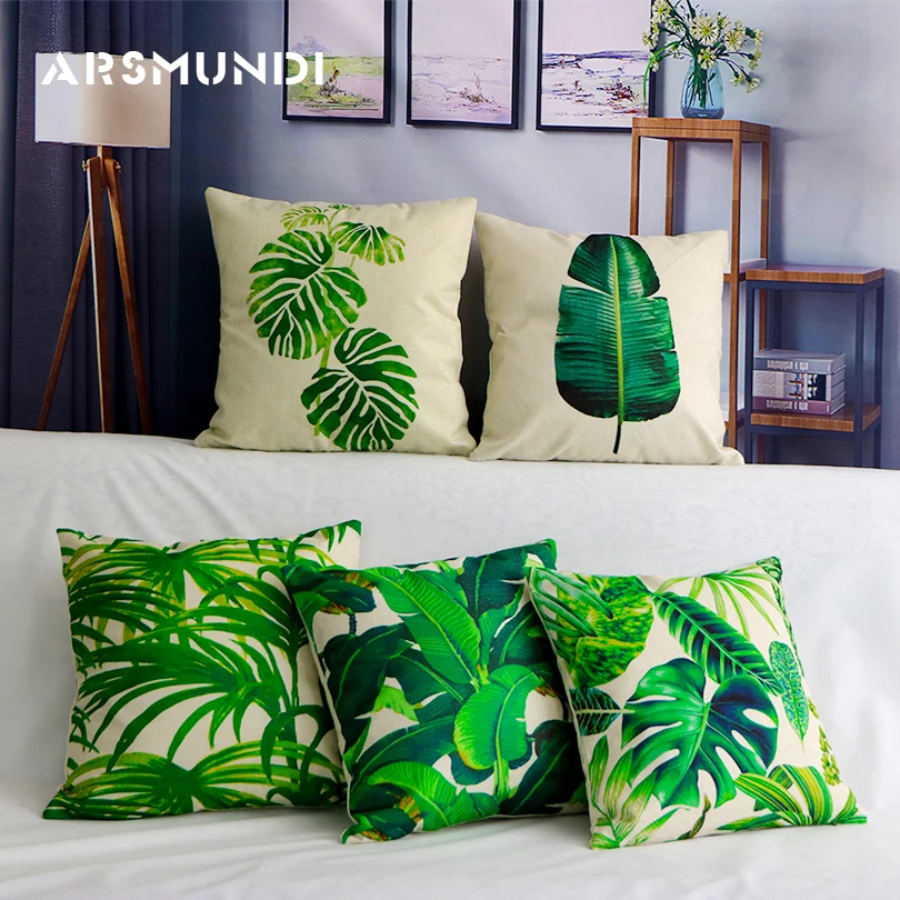 

Rainforest Leaves Africa Linen Cushion Cover Tropical Plants Hibiscus Flower Throw Pillow Case Sofa Chair Seat Cushion Cover