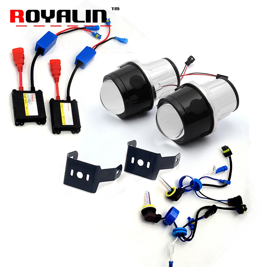 ROYALIN Bi Xenon Fog Light Lens Kit 2.5'' Metal Projector Lens w/ H11
