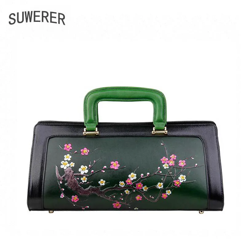 

SUWERER 2019 New women leather handbags Superior cowhide Genuine Leather women bags Women famous brand Luxury embossed bag