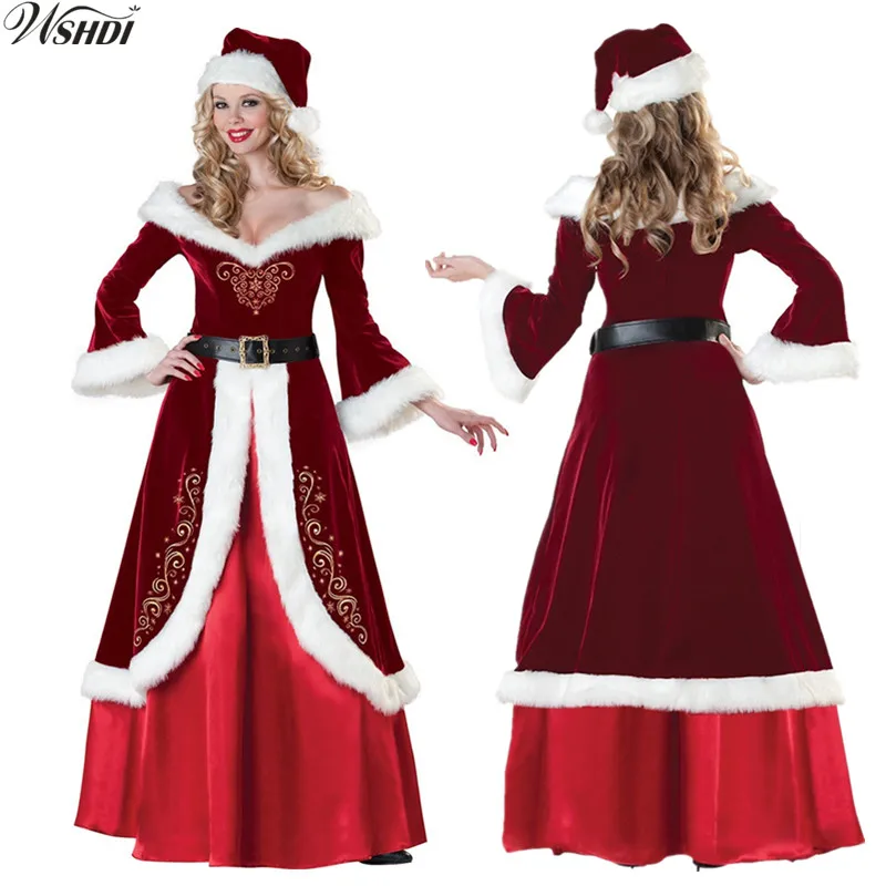High Quality Sexy Female Elegant Warm Robe Santa Claus Costume Luxury
