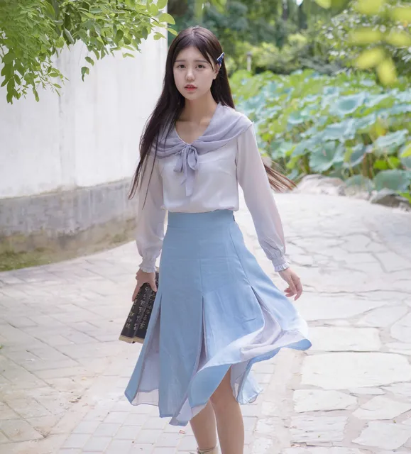 light blue chiffon blouse