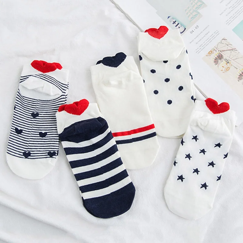 

5 Pairs New Arrivl Women Cotton Socks Cute Cat Ankle Socks Short Socks Casual Animal Ear Red Heart Gril Socks Hot Selling