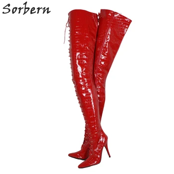 

Sorbern Red Crocodile Crotch Thigh Boots Women Stilettos High Heel Pointed Toe Long Boot Unisex Custom Shaft Length And Width