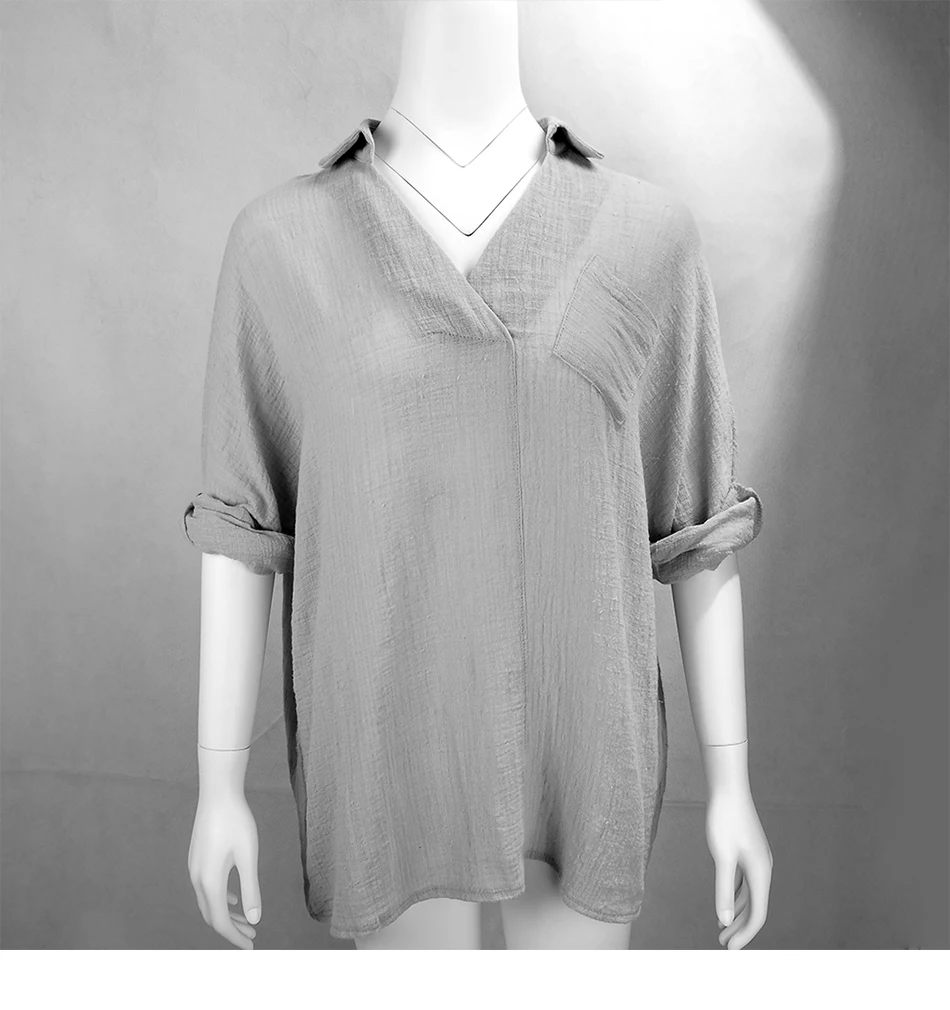 Loose Cotton Linen Female Tunic Casual Long Sleeve Plus Size Shirt Blouse Autumn Turn Down Collar Pocket Womens Tops And Blouses